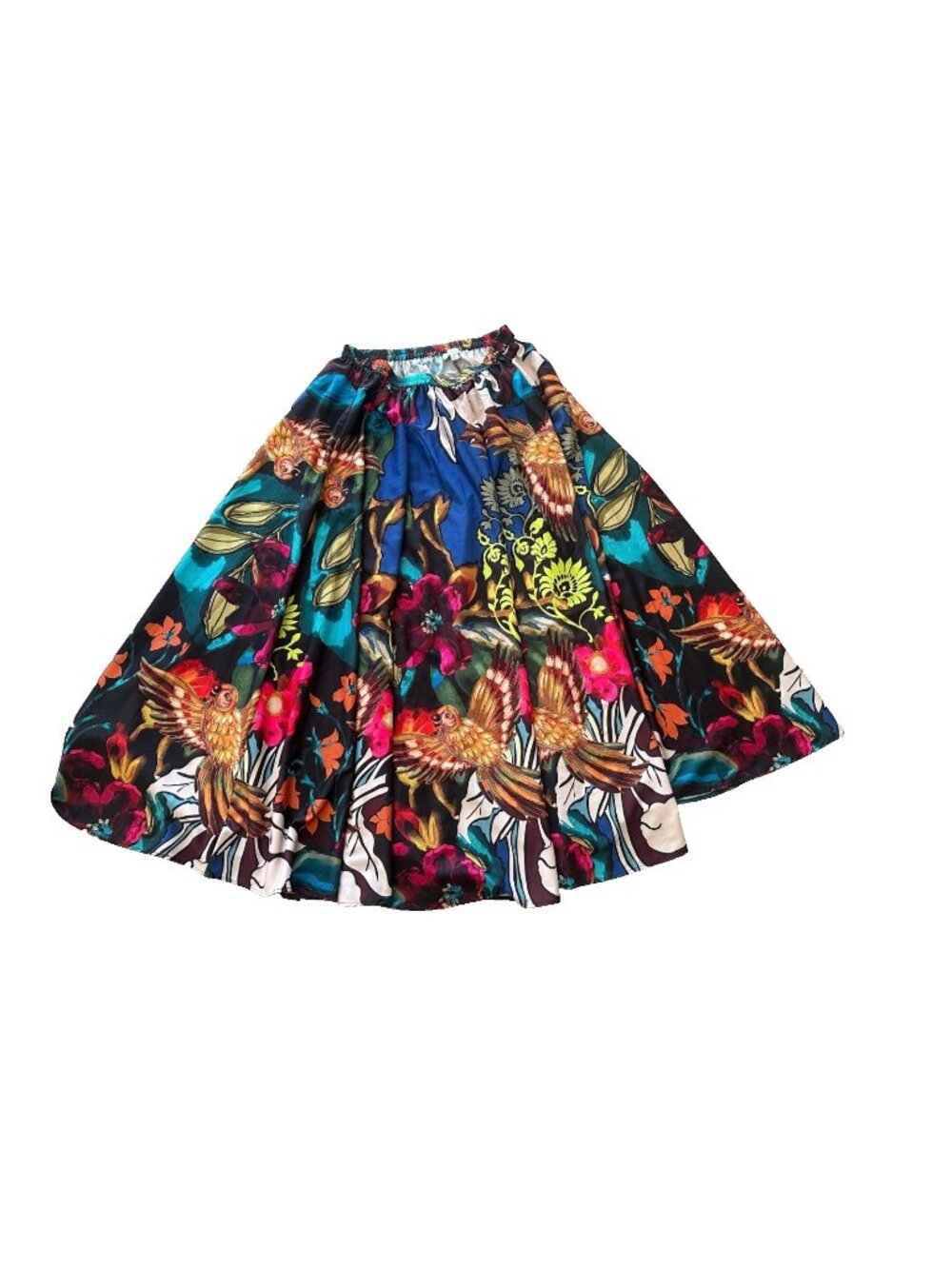 Rachel Zoe Medium Colorful Tropical Bird Floral Maxi Skirt Pull on Resortwear